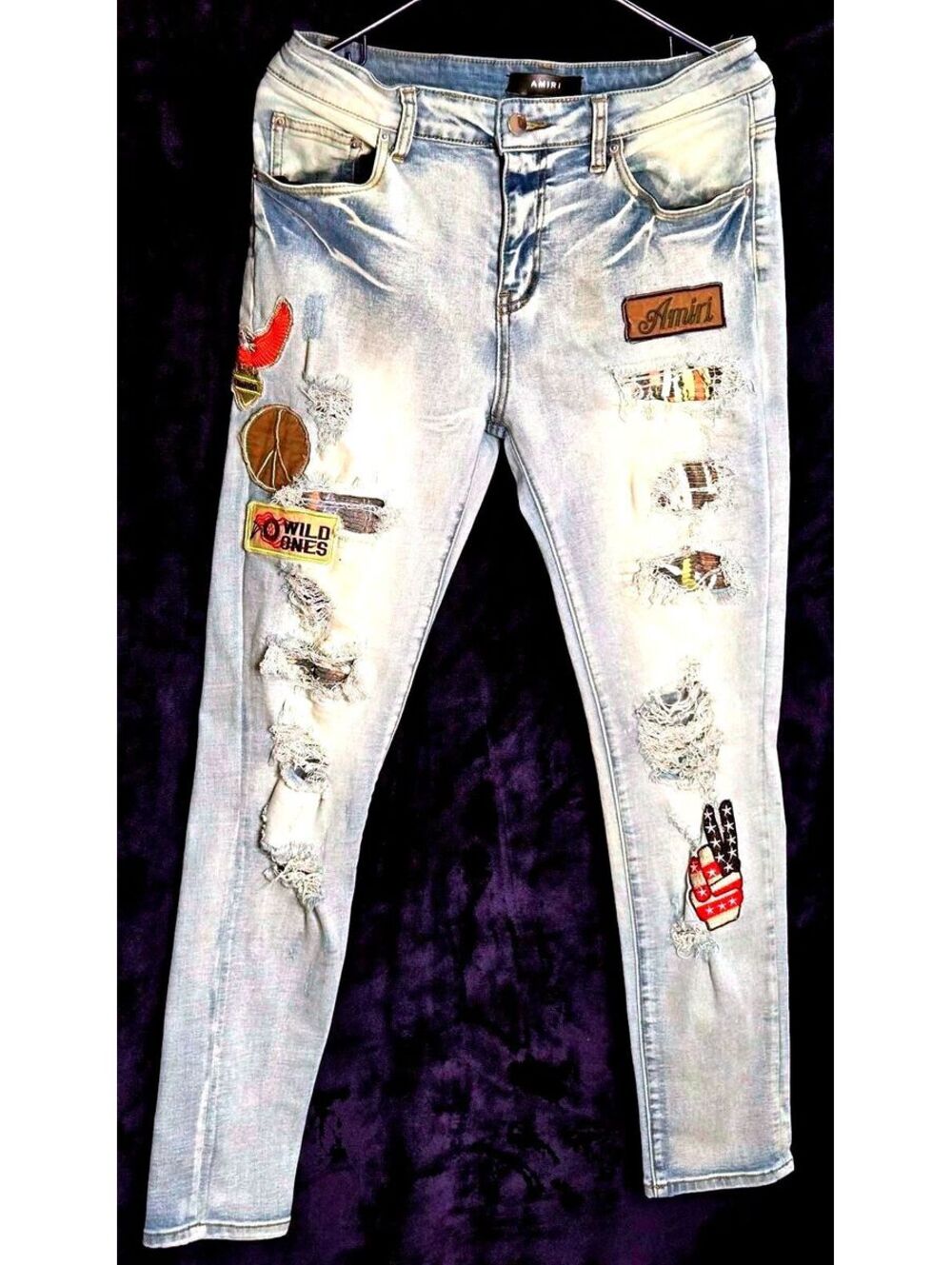 Amiri Wild Ones Patchwork Distressed Denim Jeans